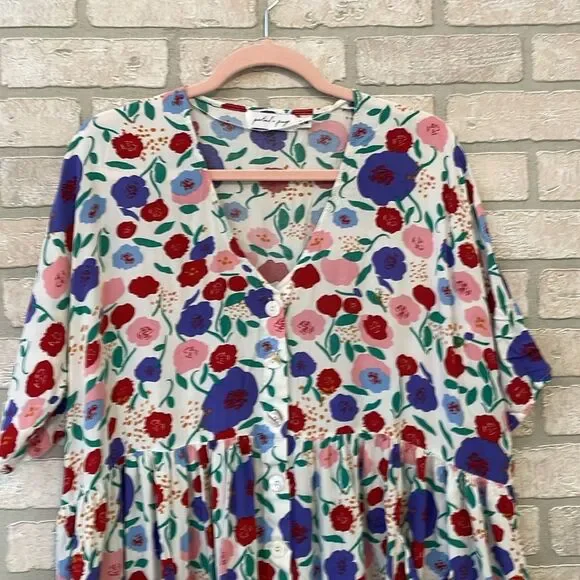 Petal & Pup Keats Floral Babydoll Mini Shirt Dress size S/M - Picture 4 of 10